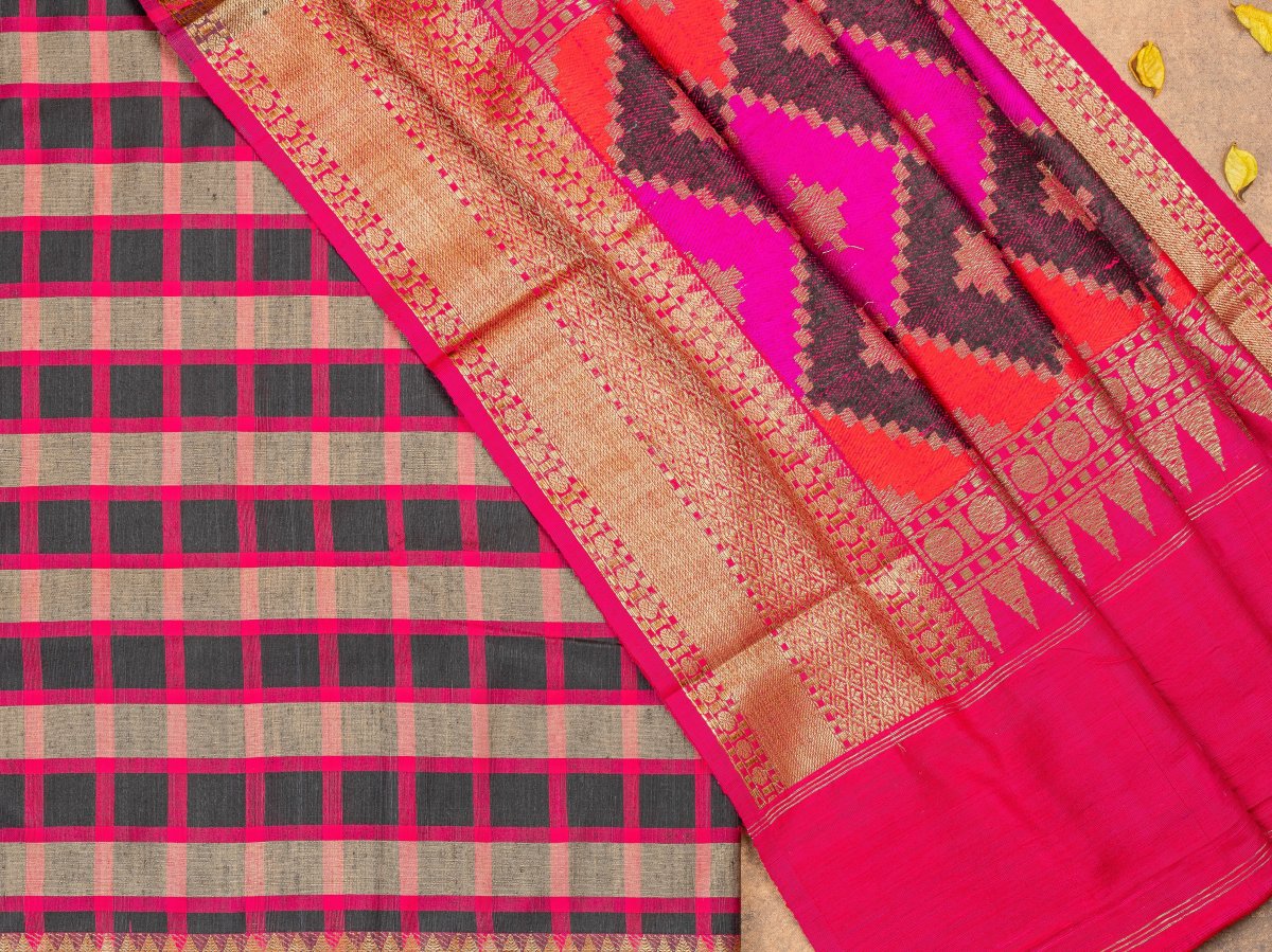 MULTI COLORED CHECKS PATTERN BANARAS SAREE