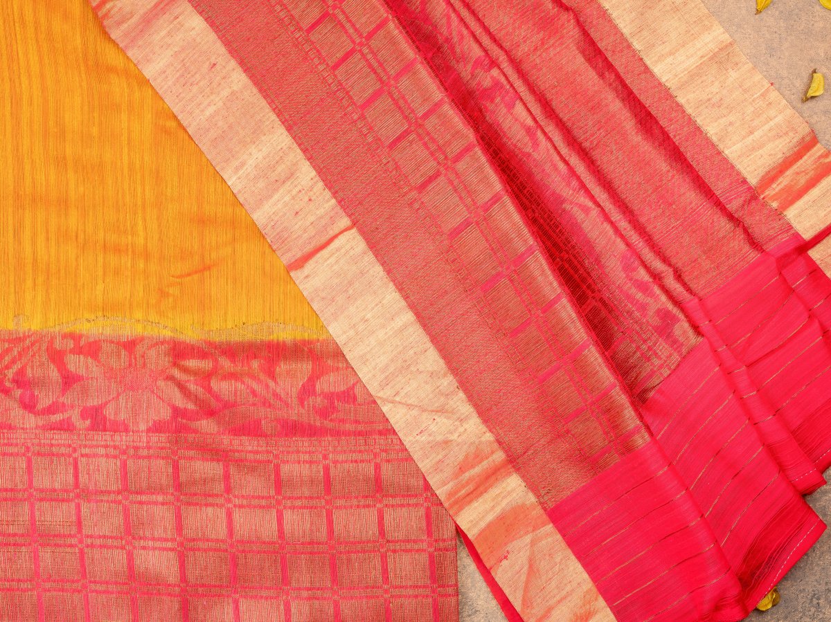 CRIMSON RED & HALDI YELLOW BANARASI SAREE