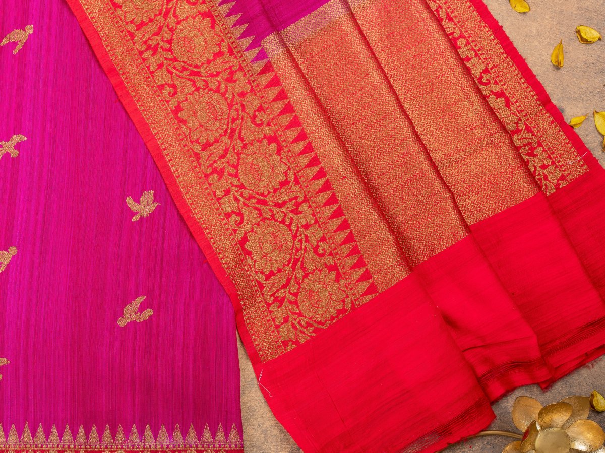 FUSCHIA PINK & SAFFRON ORANGE BANARASI SAREE