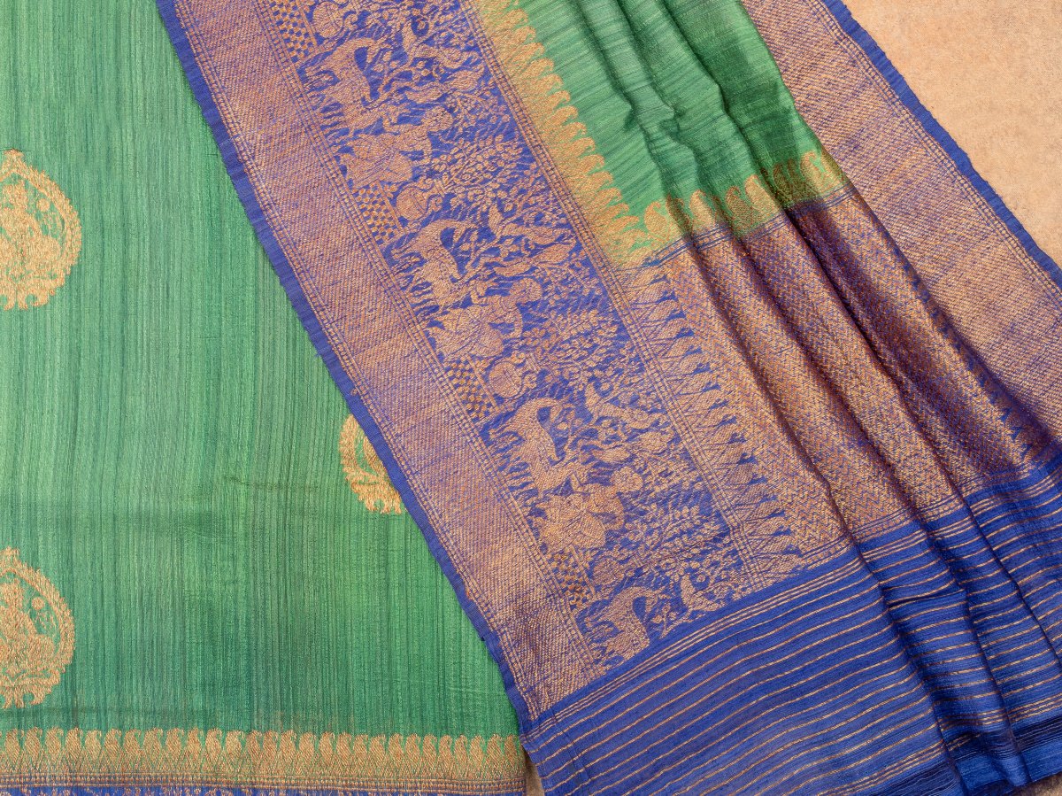 MIDNIGHT BLUE & SEA GREEN CONTRAST BORDER BANARASI SAREE